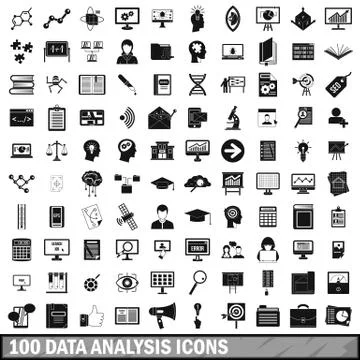 100 data analysis icons set, simple style Illustrazione stock