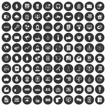 100 data exchange icons set black circle Stock Illustration