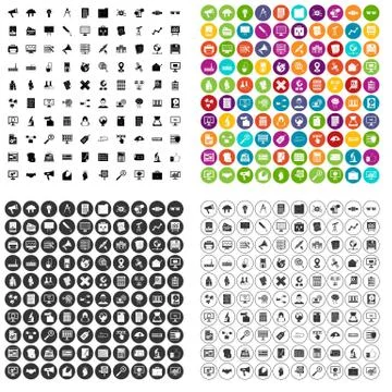 100 data mining icons set variant Stock Illustration