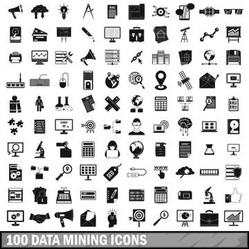 100 data mining icons set, simple style イラスト素材