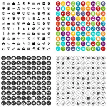100 data visualization icons set vector variant Stock Illustration