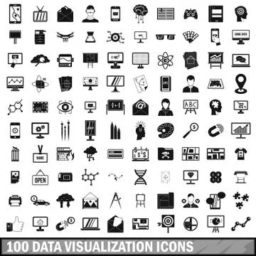 100 data visualization icons set, simple style Stock Illustration