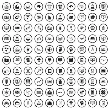 100 data visualization icons set, simple style Stock Illustration