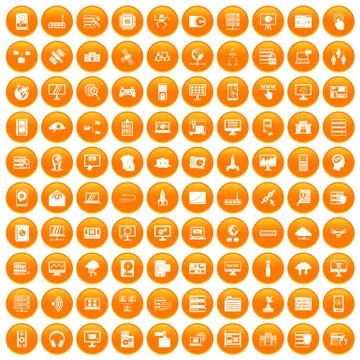 100 database and cloud icons set orange Stockillustratie