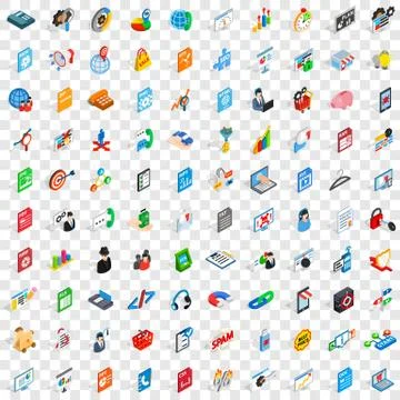 100 database and cloud icons set, isometric style Illustrazione stock