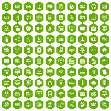 100 database and cloud icons hexagon green イラスト素材