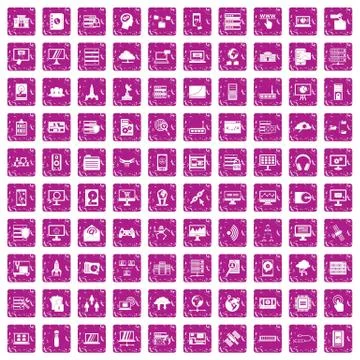 100 database and cloud icons set grunge pink Stockillustratie