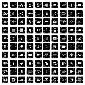 100 database and cloud icons set, grunge style Stockillustratie