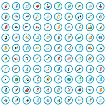 100 database and cloud icons set, isometric style Stock Illustration