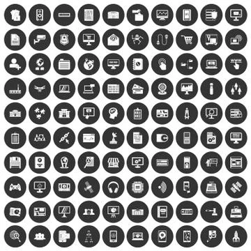 100 database icons set black circle Illustrazione stock