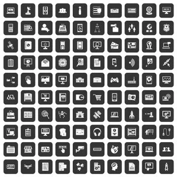 100 database icons set black Stock-Illustration