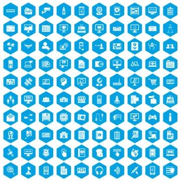 100 database icons set blue 스톡 일러스트