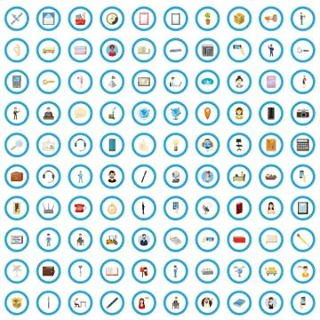 100 database icons set, cartoon style Stock Illustration