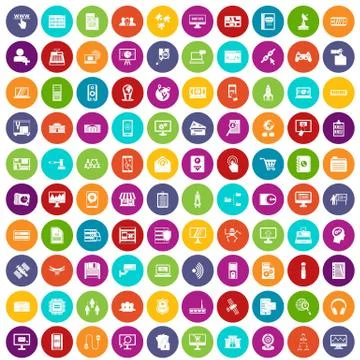 100 database icons set color Stock Illustration