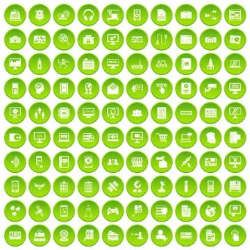 100 database icons set green circle イラスト素材
