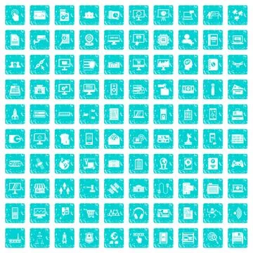 100 database icons set grunge blue イラスト素材