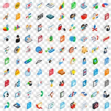100 database icons set, isometric 3d style Illustrazione stock