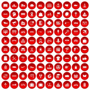 100 delivery icons set red Illustrazione stock