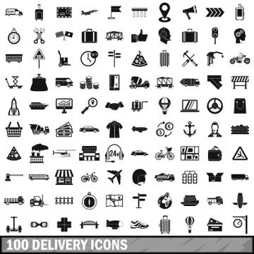 100 delivery icons set, simple style 库存插图