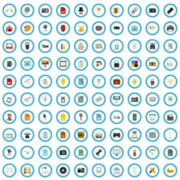 100 design icons set, flat style 스톡 일러스트