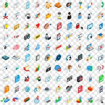 100 design icons set, isometric 3d style Stock-Illustration