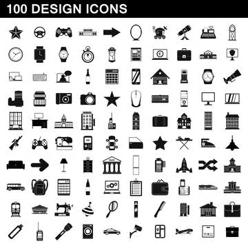 100 design icons set, simple style 스톡 일러스트