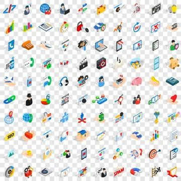 100 development icons set, isometric 3d style Stock-Illustration