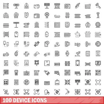 100 device icons set, outline style Stock-Illustration