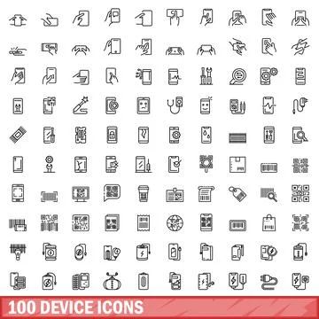 100 device icons set, outline style Stock-Illustration