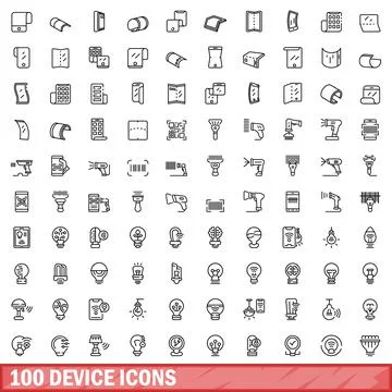 100 device icons set, outline style イラスト素材