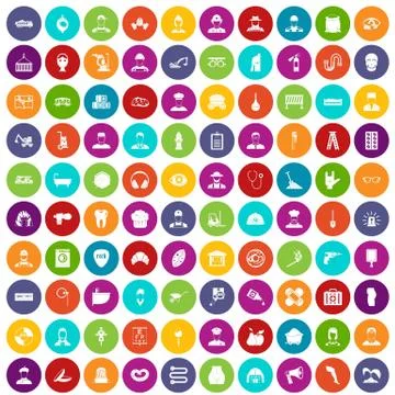 100 different professions icons set color Illustrazione stock