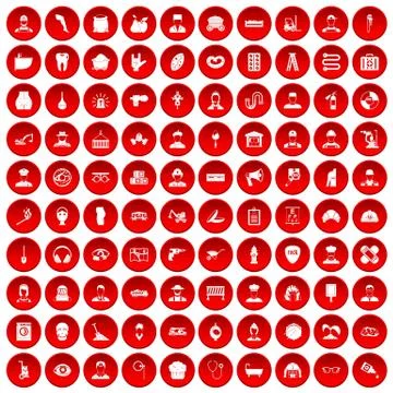 100 different professions icons set red Illustrazione stock