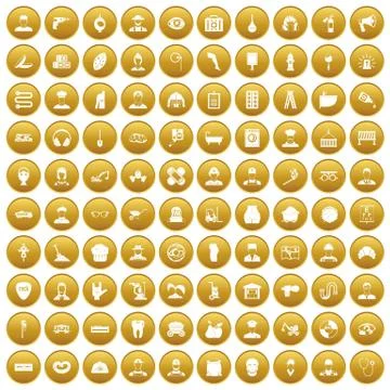 100 different professions icons set gold Illustrazione stock