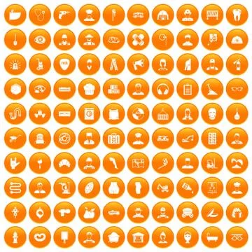 100 different professions icons set orange Illustrazione stock