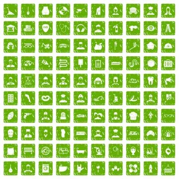 100 different professions icons set grunge green Illustrazione stock