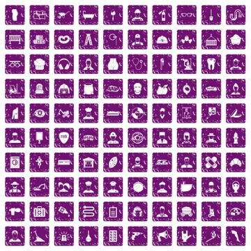 100 different professions icons set grunge purple Illustrazione stock