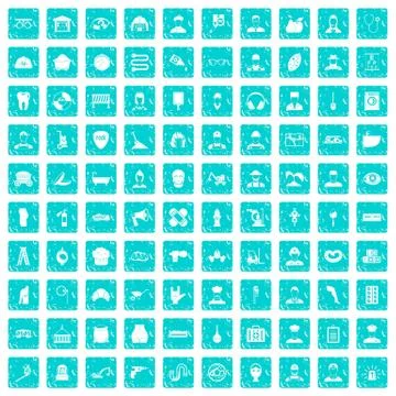 100 different professions icons set grunge blue Illustrazione stock
