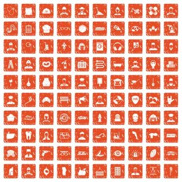 100 different professions icons set grunge orange Illustrazione stock
