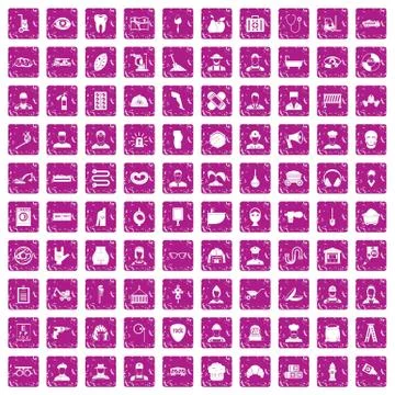 100 different professions icons set grunge pink Illustrazione stock