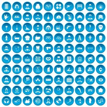 100 different professions icons set blue Illustrazione stock