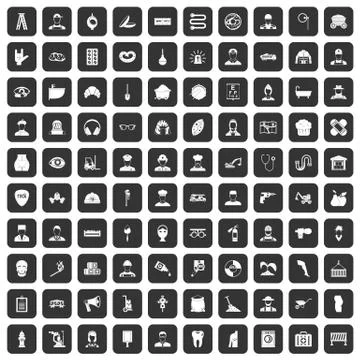 100 different professions icons set black Illustrazione stock