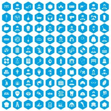 100 different professions icons set blue Illustrazione stock