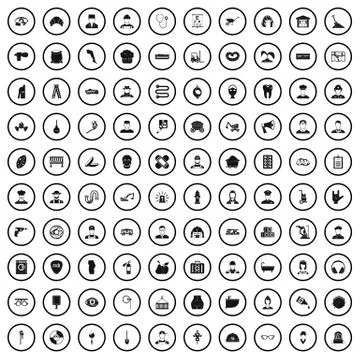 100 different professions icons set, simple style Illustrazione stock