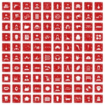 100 different professions icons set grunge red Illustrazione stock
