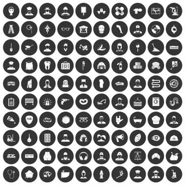 100 different professions icons set black circle Illustrazione stock