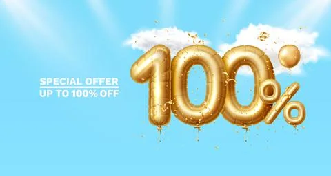 100 Off. Discount creative composition. 3d Golden sale symbol with decorative Stock Illustration