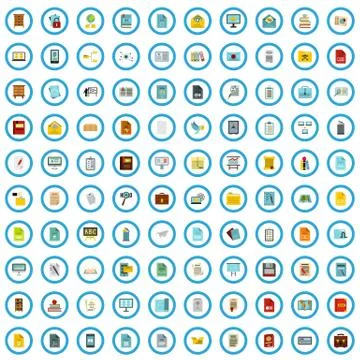 100 document format icons set, flat style イラスト素材