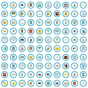 100 document icons set, flat style Stock Illustration