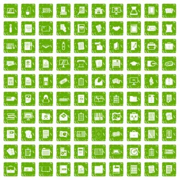 100 document icons set grunge green 스톡 일러스트