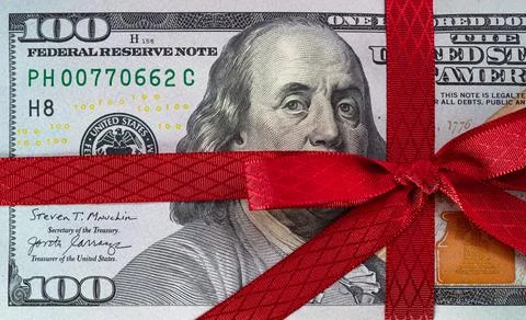 100 dollar banknotes with bow Stock Photos